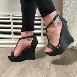 Black Wedge high heel Sandals